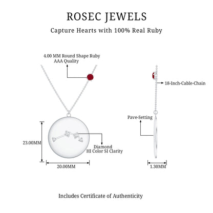 Genuine Ruby and Diamond Cancer Constellation Necklace