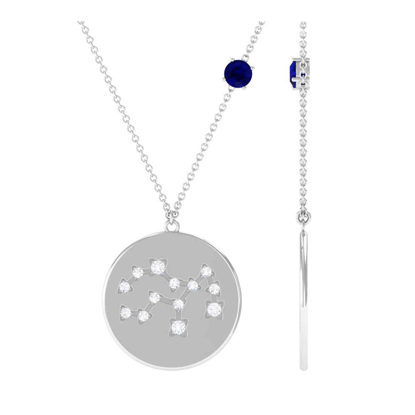 Real Blue Sapphire Diamond Virgo Zodiac Necklace for Women
