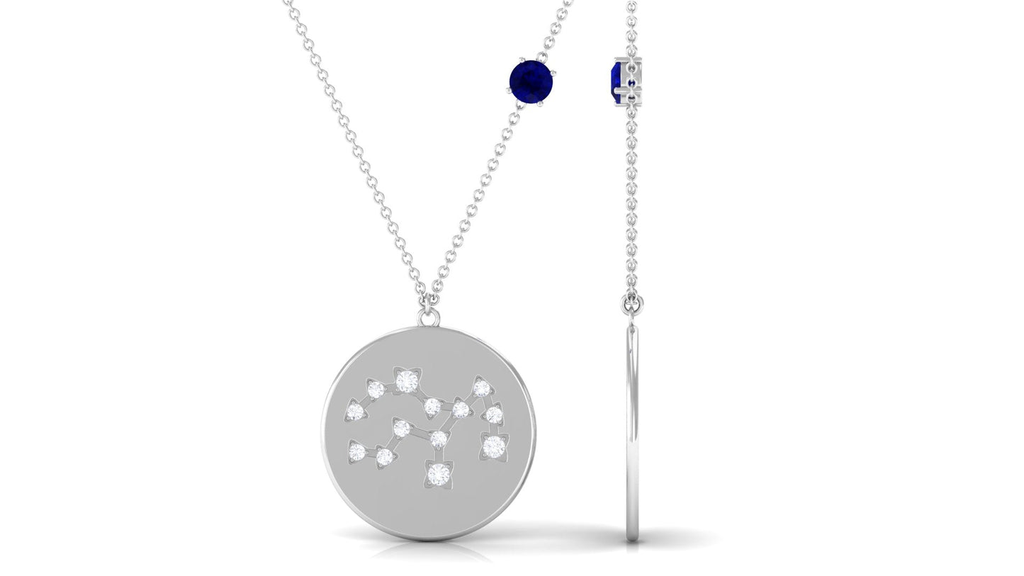 Real Blue Sapphire Diamond Virgo Zodiac Necklace for Women