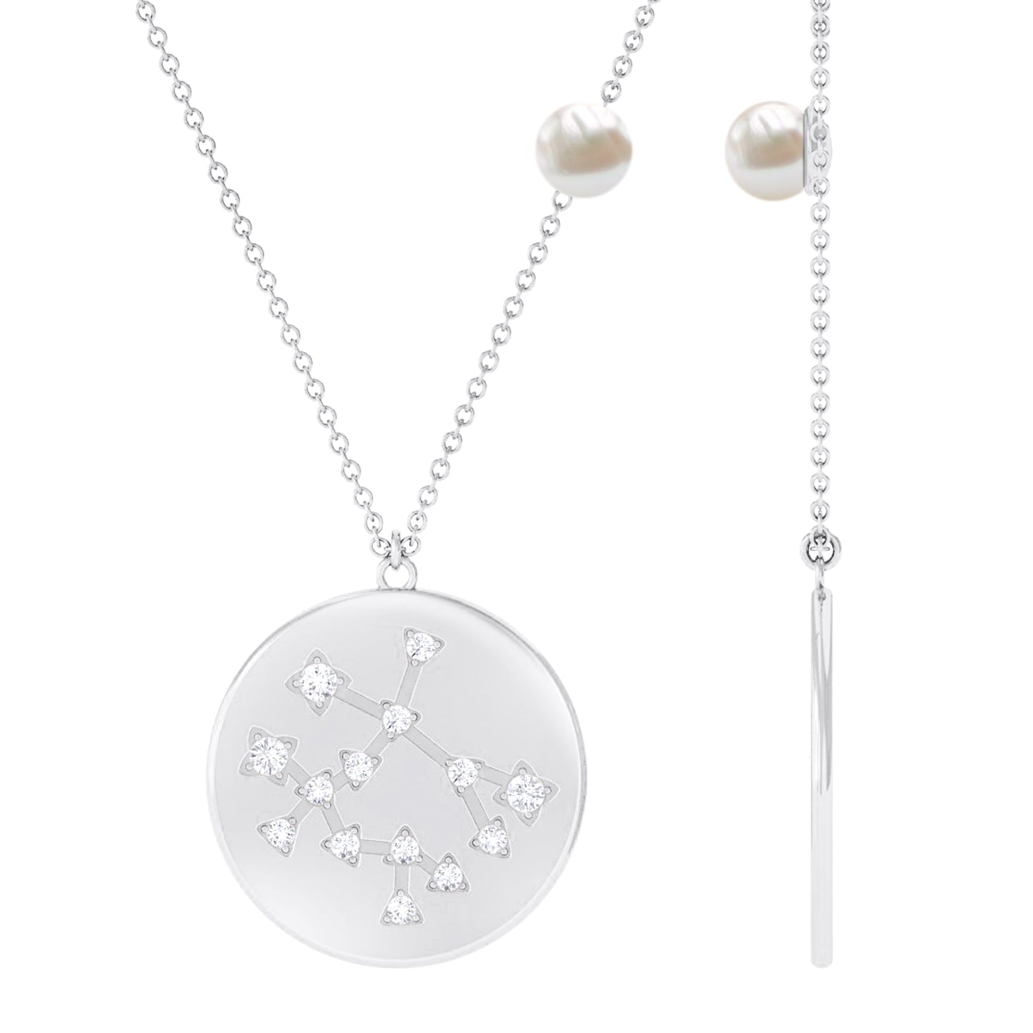 Freshwater Pearl and Diamond Zodiac Gemini Necklace