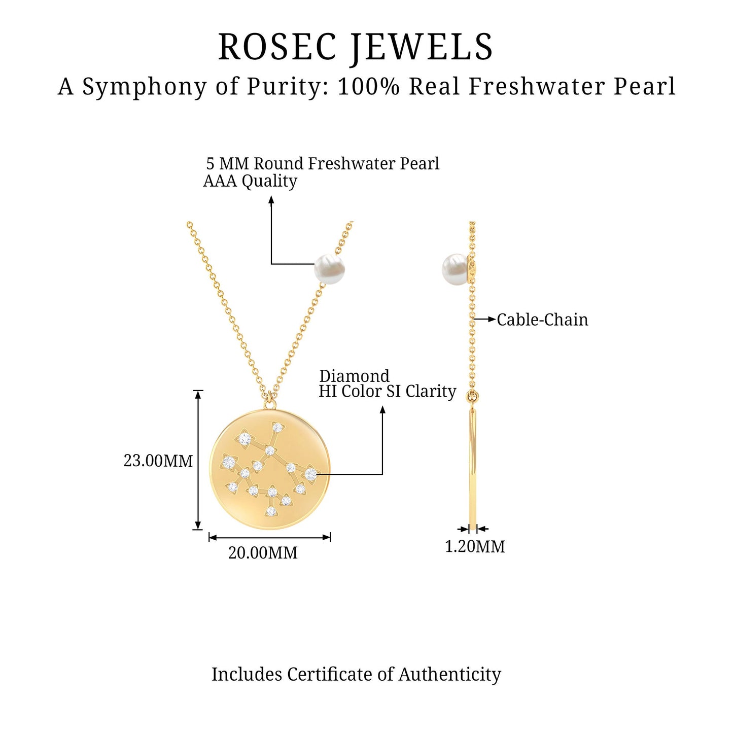 Freshwater Pearl and Diamond Zodiac Gemini Necklace