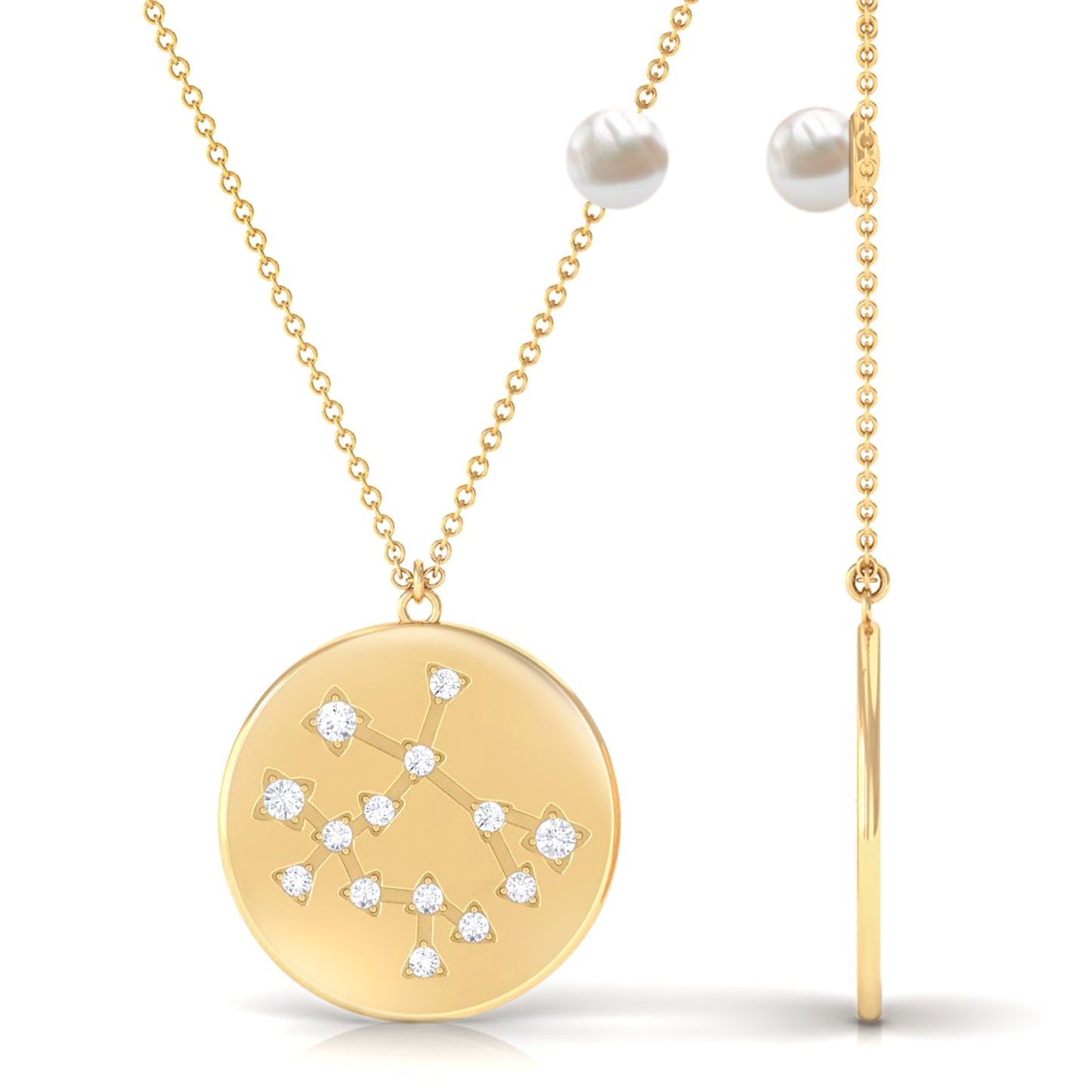 Freshwater Pearl and Diamond Zodiac Gemini Necklace