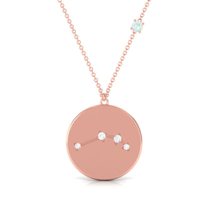 Natural Ethiopian Opal Diamond Zodiac Libra Constellation Necklace