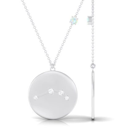 Natural Ethiopian Opal Diamond Zodiac Libra Constellation Necklace