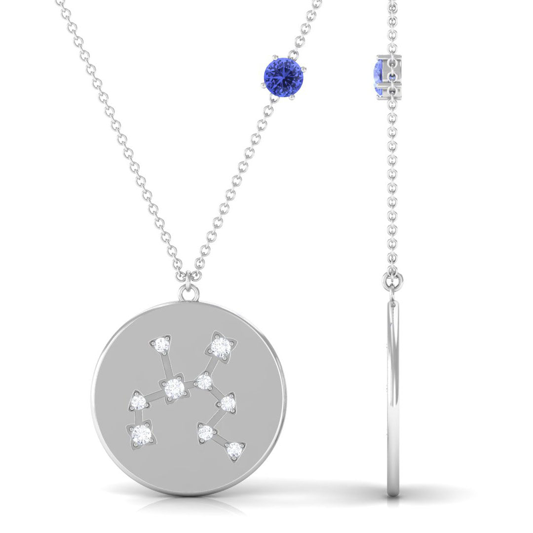 Tanzanite and Diamond Sagittarius Constellation Disc Necklace