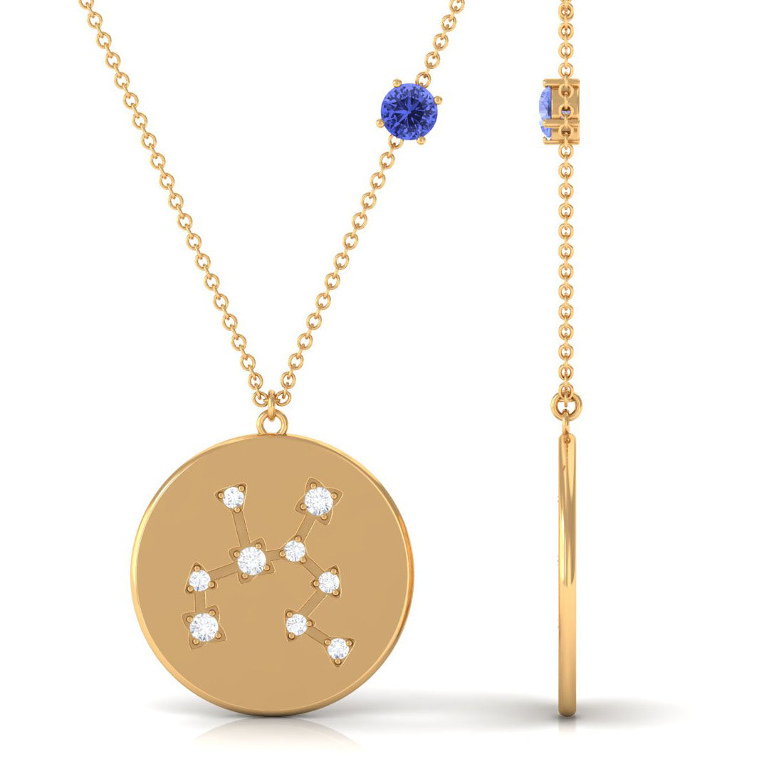 Tanzanite and Diamond Sagittarius Constellation Disc Necklace