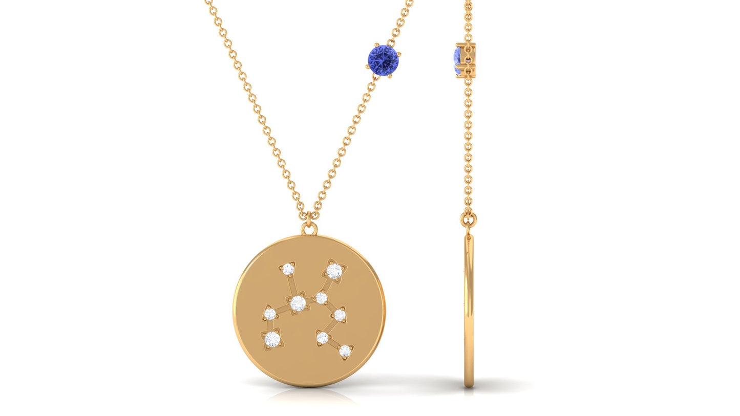 Tanzanite and Diamond Sagittarius Constellation Disc Necklace