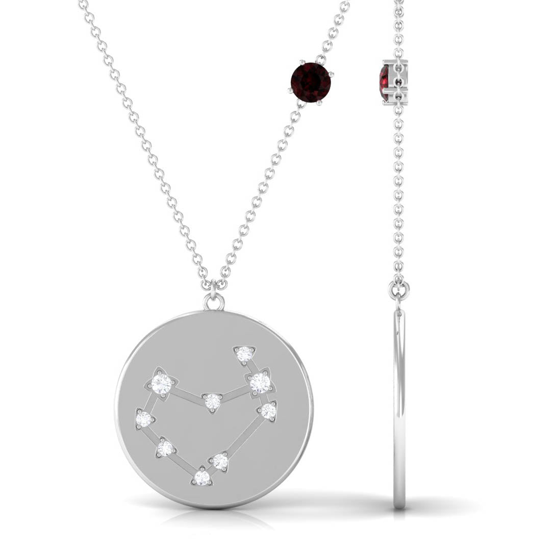 Garnet and Diamond Capricorn Zodiac Disc Pendant Necklace