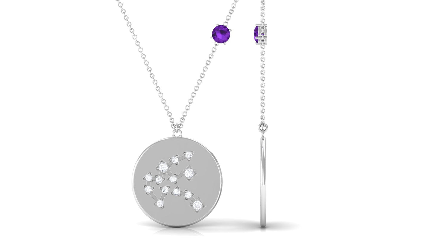 Certified Real Amethyst Aquarius Zodiac Disc Necklace