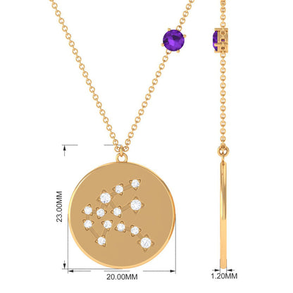Certified Real Amethyst Aquarius Zodiac Disc Necklace