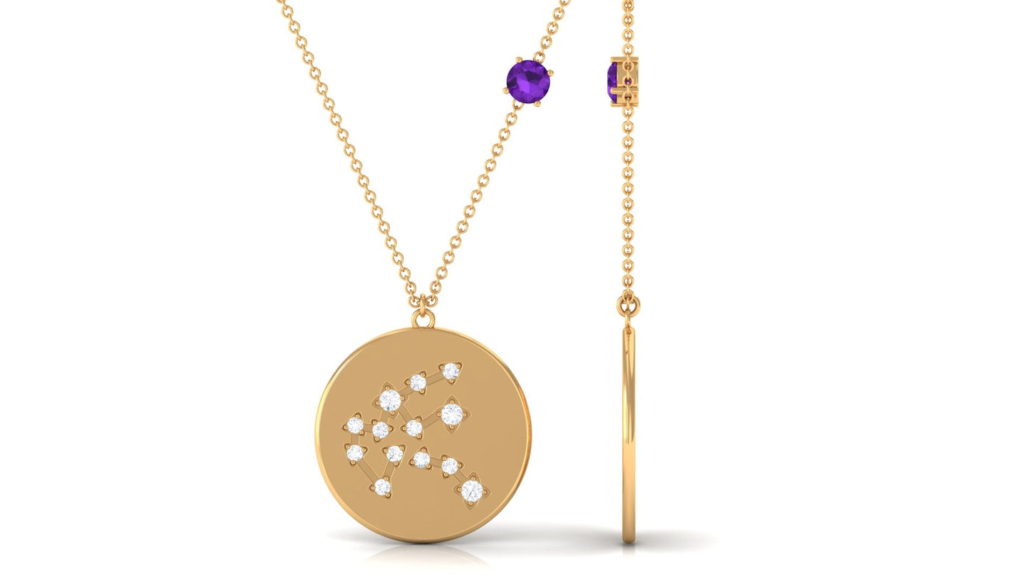 Certified Real Amethyst Aquarius Zodiac Disc Necklace