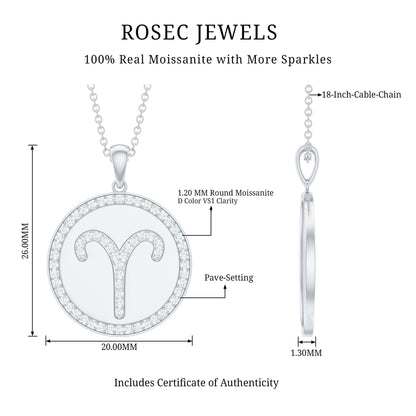Certified Moissanite Aries Zodiac Disc Pendant
