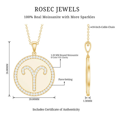 Certified Moissanite Aries Zodiac Disc Pendant