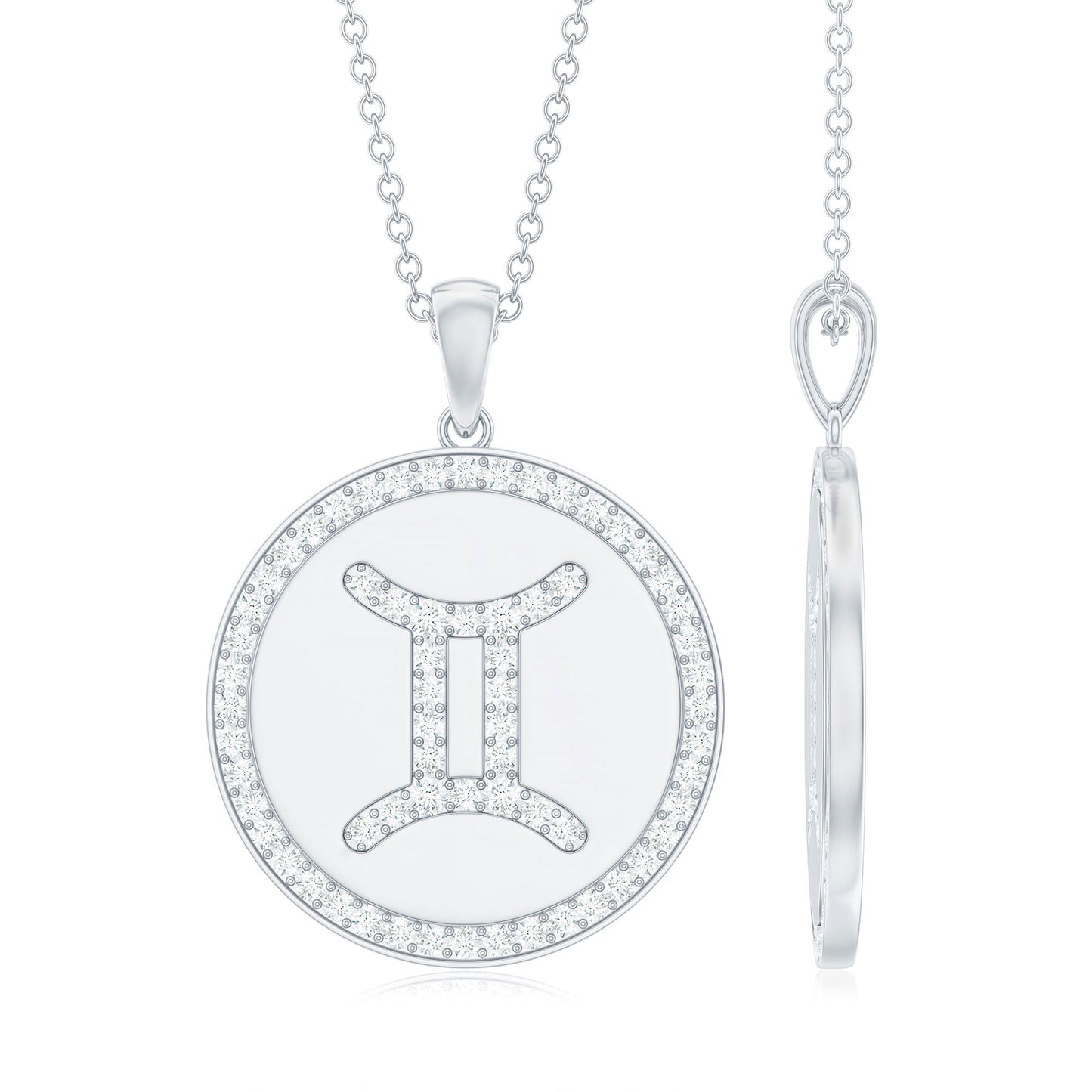 Gemini Zodiac Sign Pendant with Pave Set Moissanite