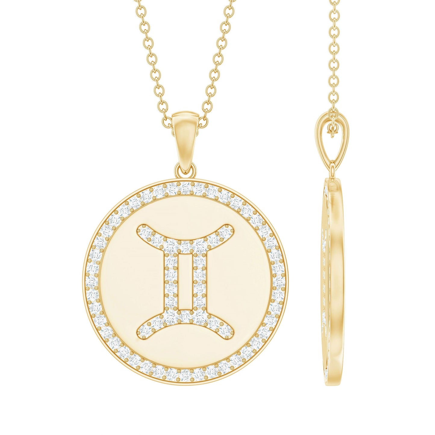 Gemini Zodiac Sign Pendant with Pave Set Moissanite