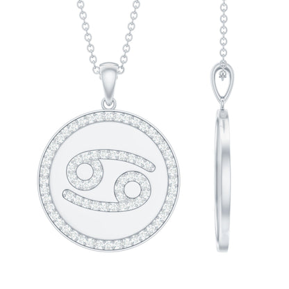 Pave Set Moissanite and Disc Cancer Sign Necklace