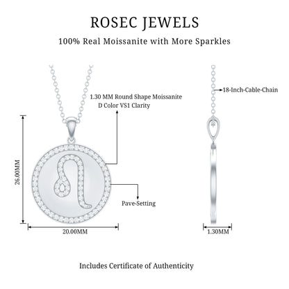Certified Moissanite Zodiac Leo Pendant with Disc