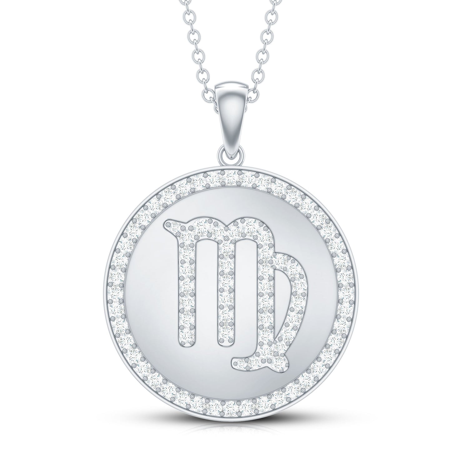 Virgo Zodiac Sign Disc Pendant with Pave Set Moissanite
