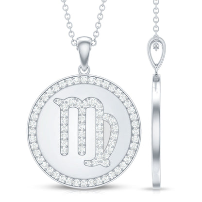 Virgo Zodiac Sign Disc Pendant with Pave Set Moissanite