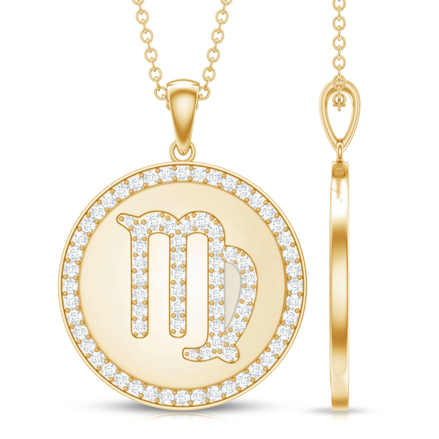 Virgo Zodiac Sign Disc Pendant with Pave Set Moissanite
