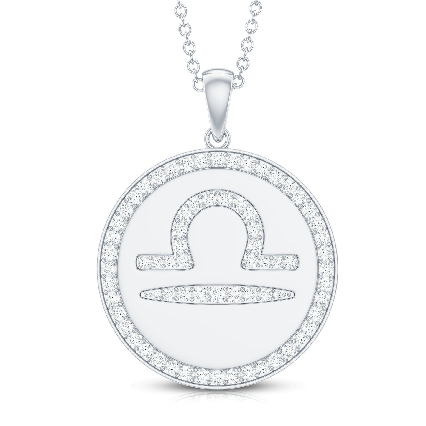 Certified Moissanite and Disc Libra Zodiac Pendant