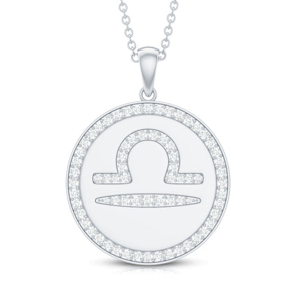 Certified Moissanite and Disc Libra Zodiac Pendant