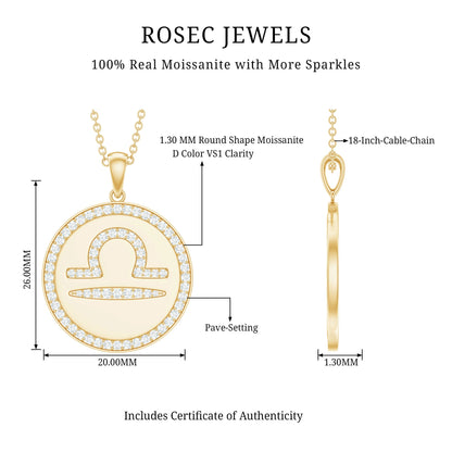 Certified Moissanite and Disc Libra Zodiac Pendant