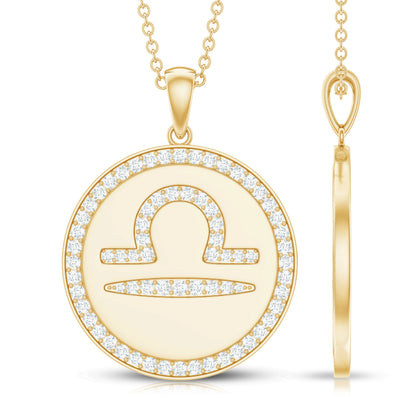 Certified Moissanite and Disc Libra Zodiac Pendant