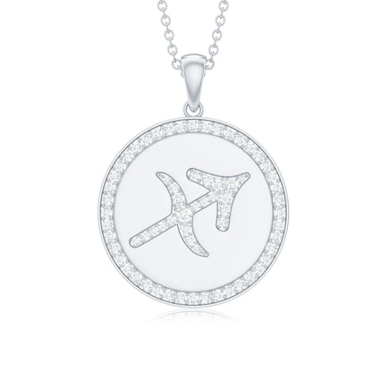 Moissanite and Disc Sagittarius Zodiac Sign Pendant