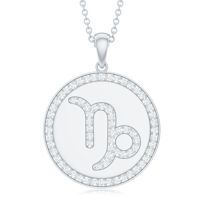 Certified Moissanite Disc Capricorn Zodiac Pendant