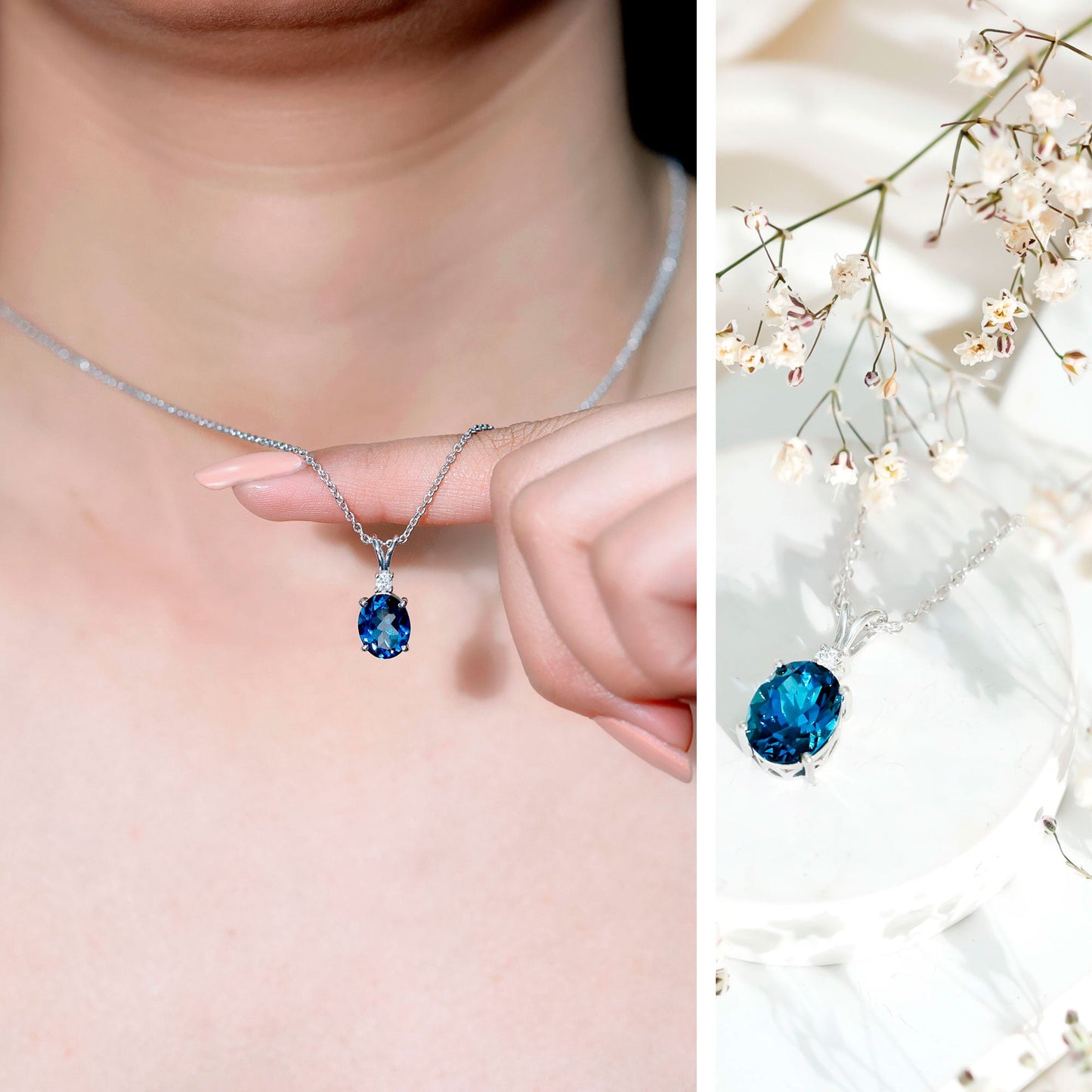 Genuine London Blue Topaz Solitaire Necklace with Chain