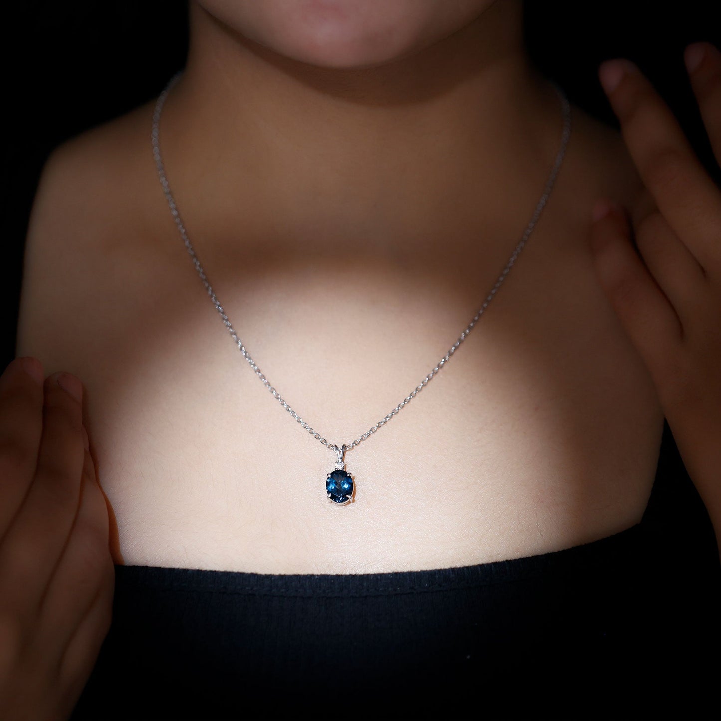 Genuine London Blue Topaz Solitaire Necklace with Chain