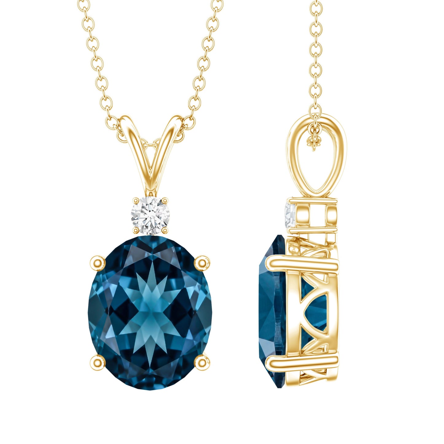 Genuine London Blue Topaz Solitaire Necklace with Chain