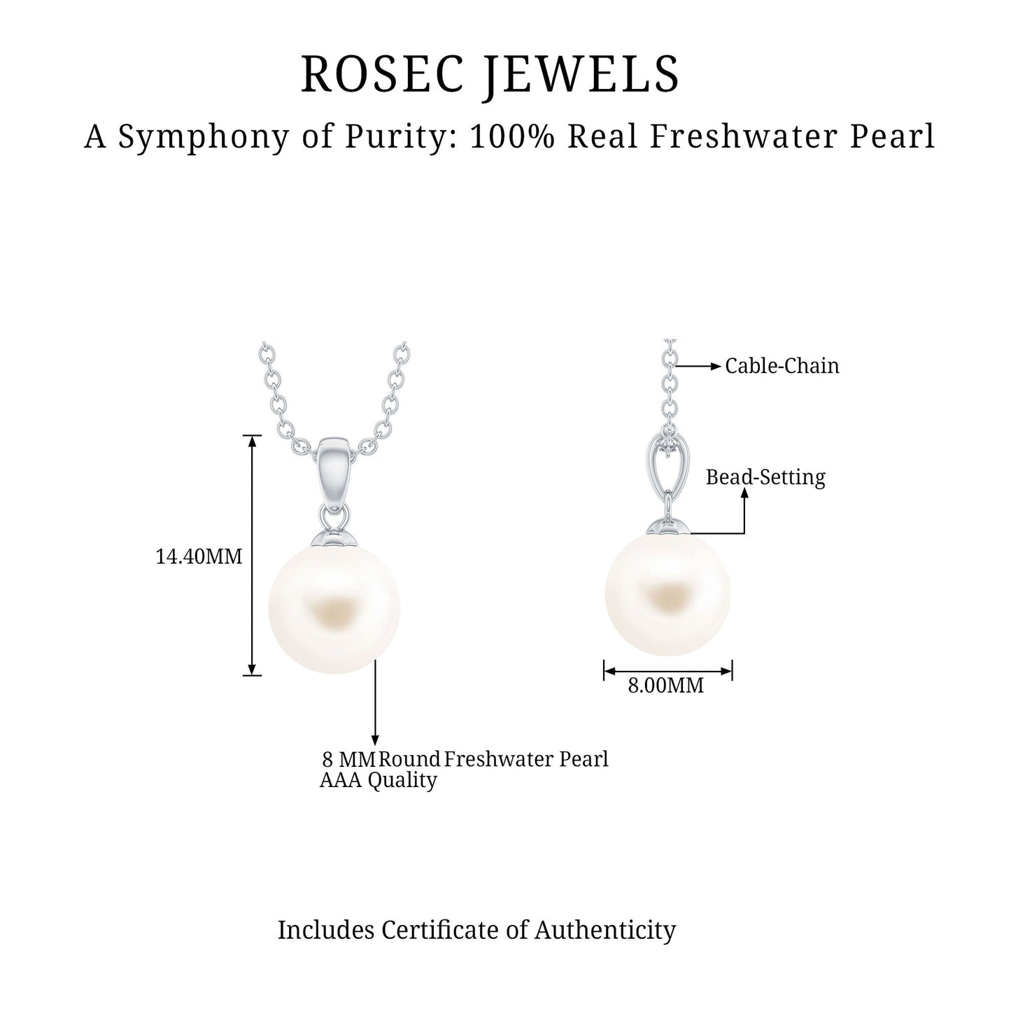Natural 7.48 Carat Freshwater Pearl Solitaire Pendant Necklace