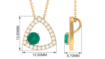 Natural Emerald Geometric Pendant Necklace with Diamond