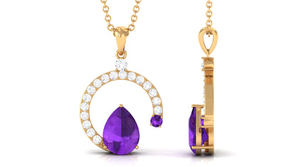 Contemporary Pear Shape Amethyst Pendant Necklace with Diamond