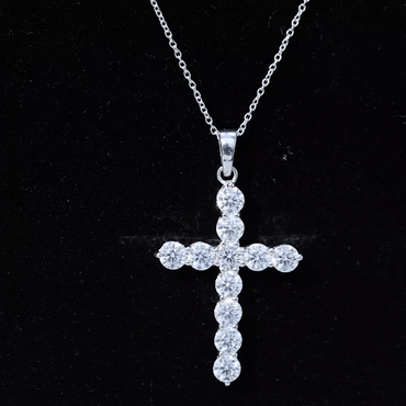 Certified Round Moissanite Cross Pendant Necklace
