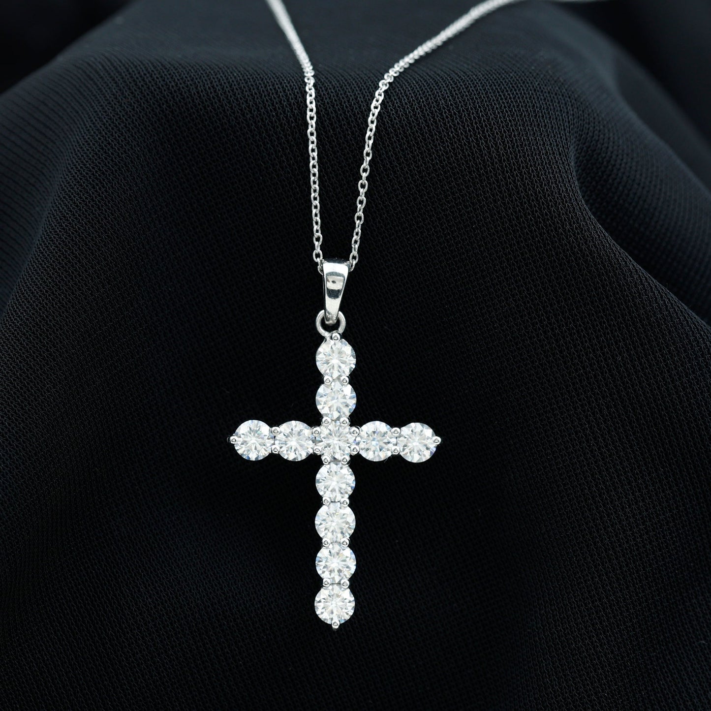 Certified Moissanite Cross Necklace With Silver Chain