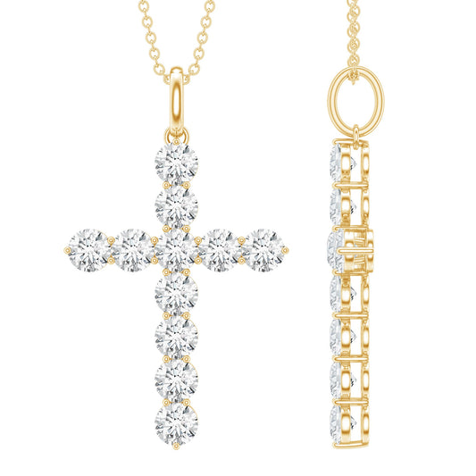 Certified Round Moissanite Cross Pendant Necklace