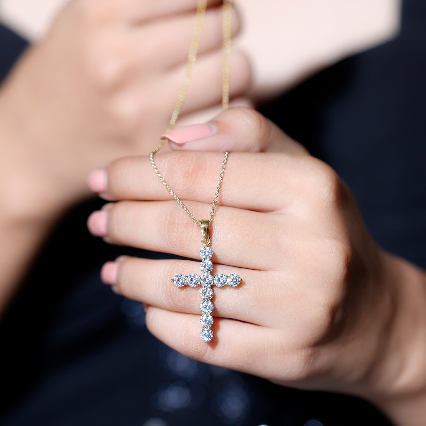 Certified Round Moissanite Cross Pendant Necklace