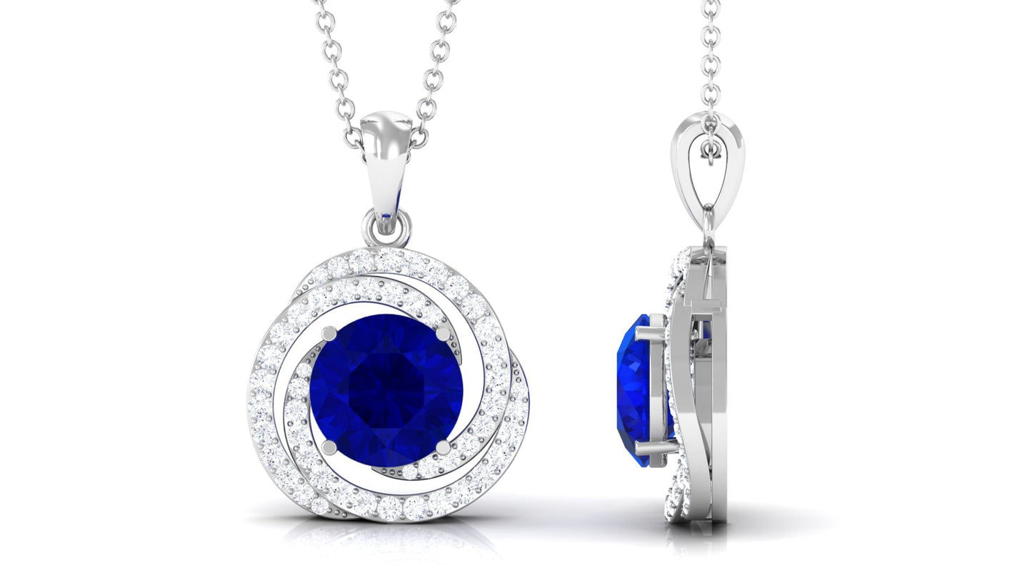 Lab Grown Blue Sapphire Pendant With Moissanite Swirl