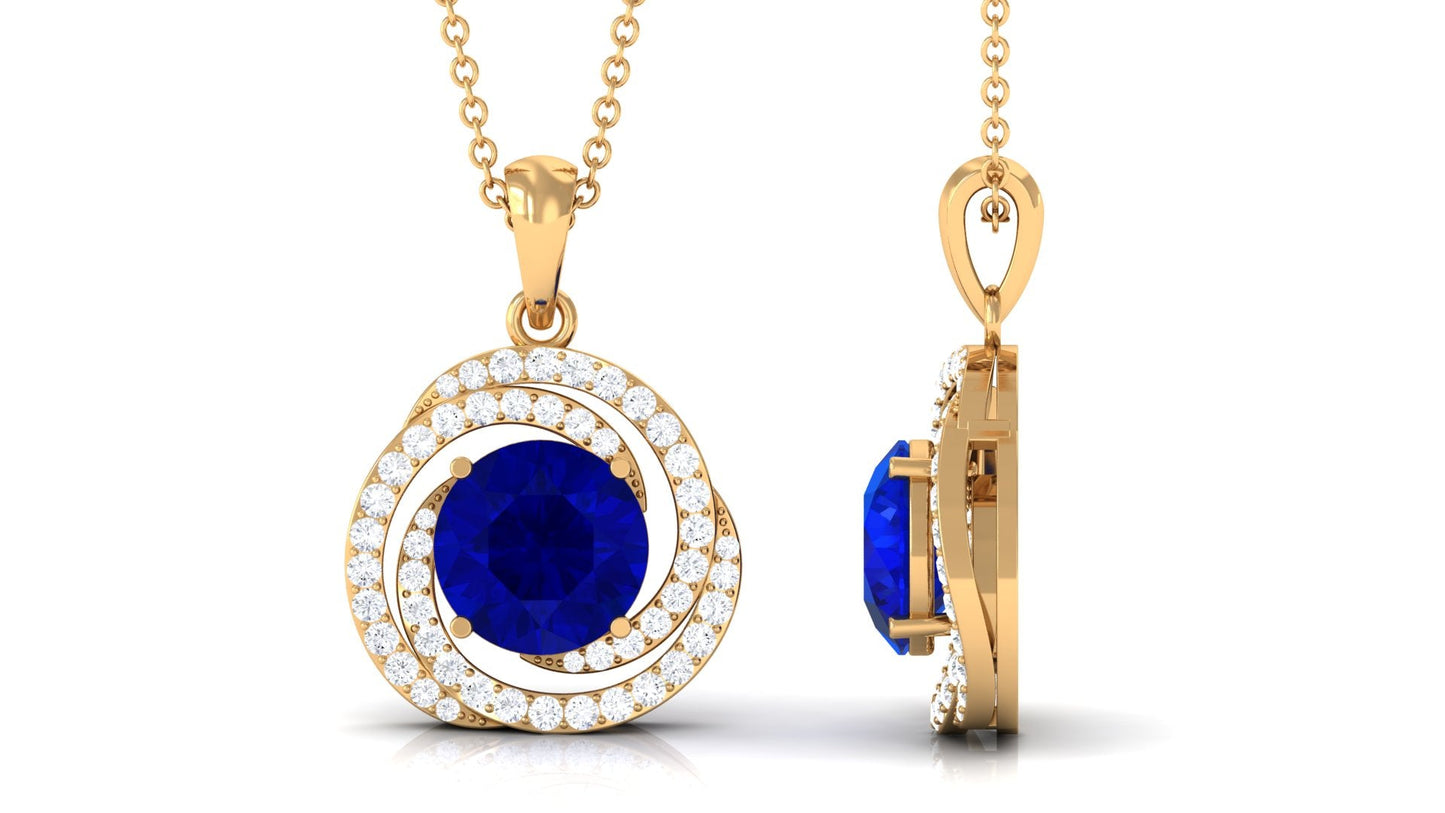 Lab Grown Blue Sapphire Pendant With Moissanite Swirl