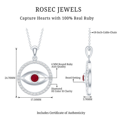 Real Ruby and Diamond Evil Eye Pendant Necklace