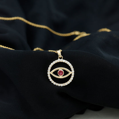 Real Ruby and Diamond Evil Eye Pendant Necklace