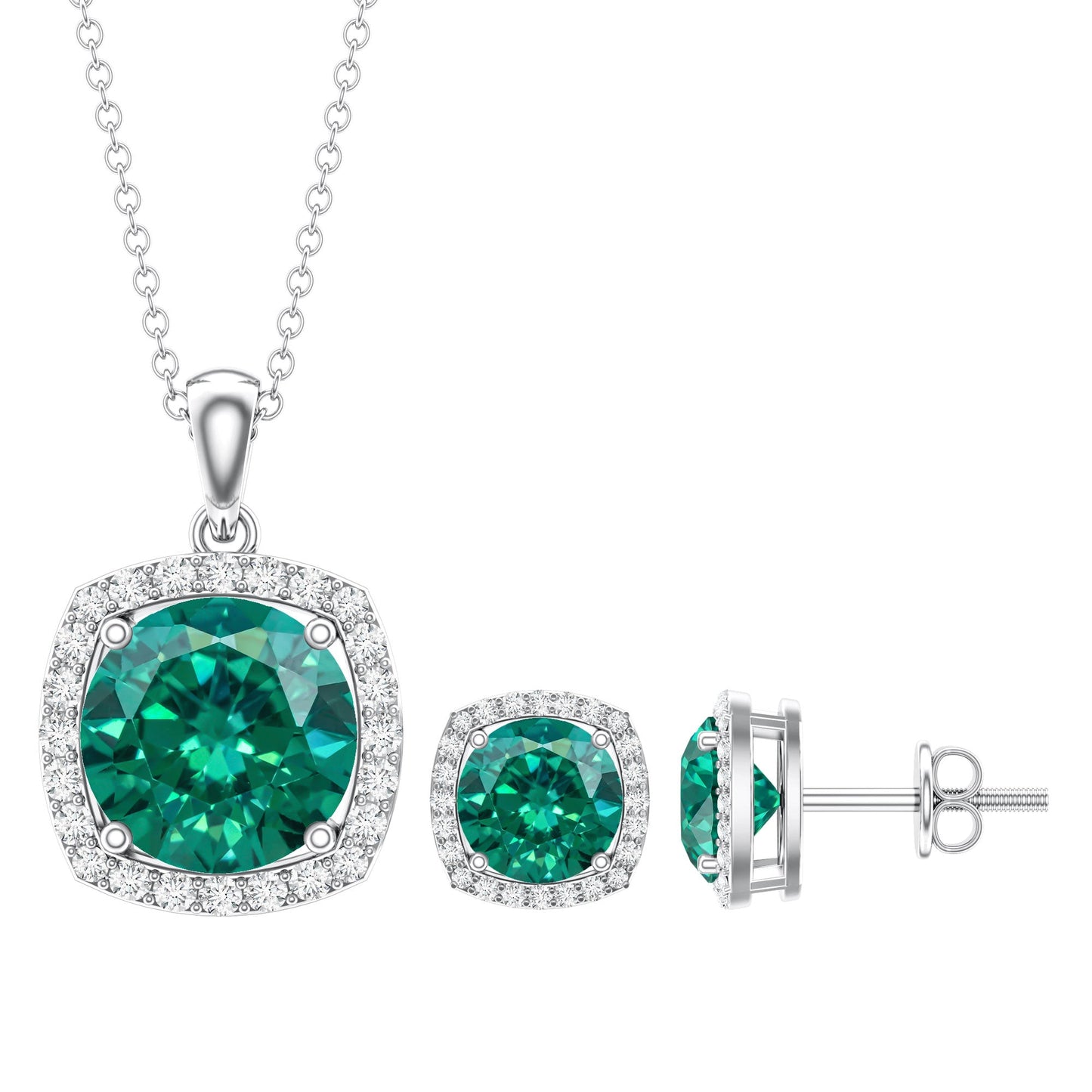 Certified Lab Grown Emerald Necklace and Earring Set for Women