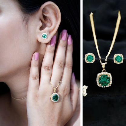 Certified Lab Grown Emerald Necklace and Earring Set for Women