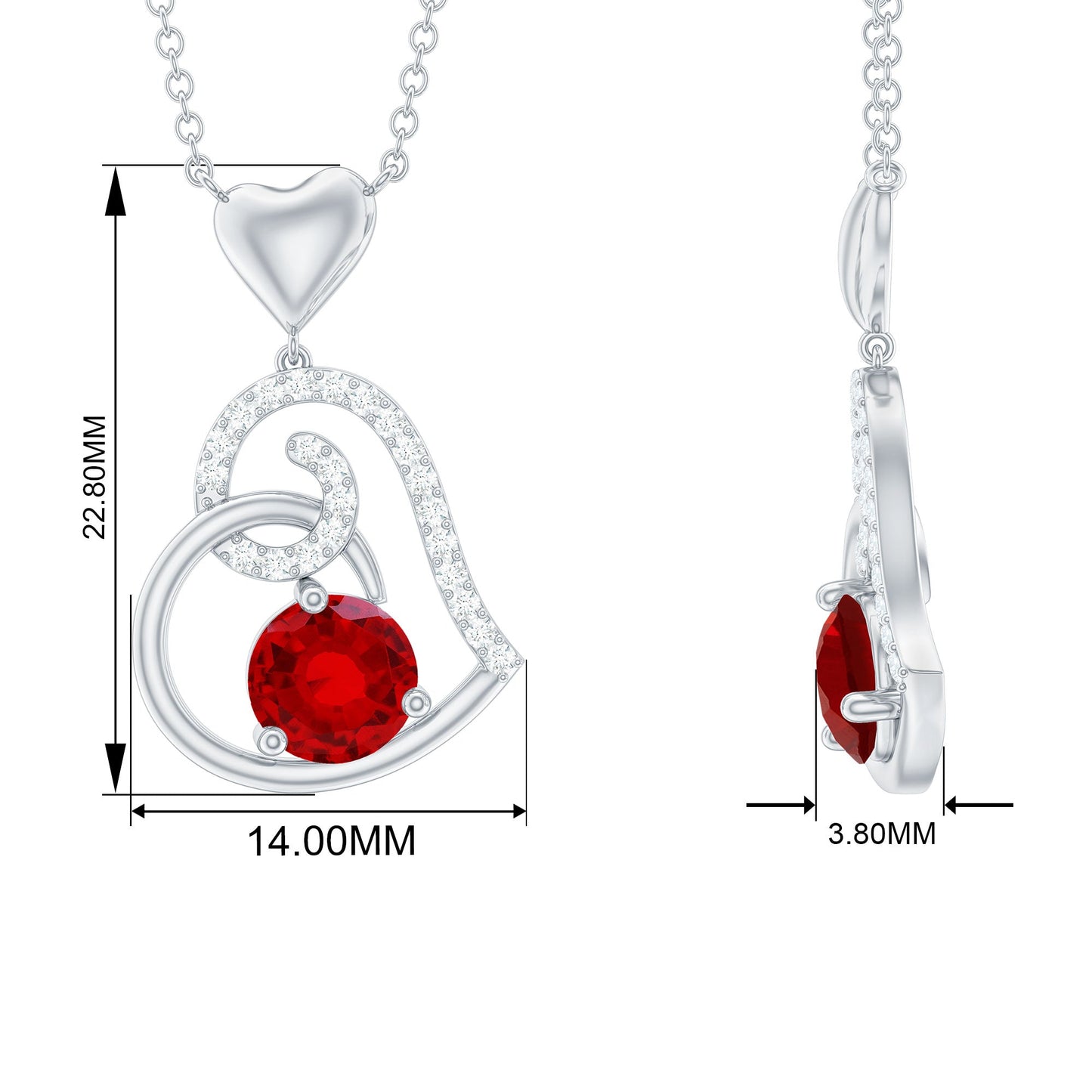 Certified Lab Created Ruby and Diamond Heart Necklace
