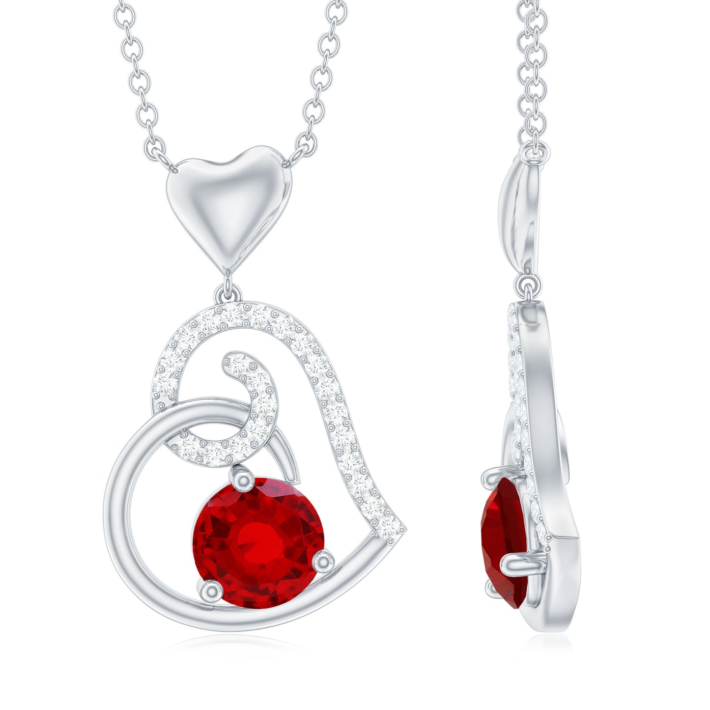 Certified Lab Created Ruby and Diamond Heart Necklace