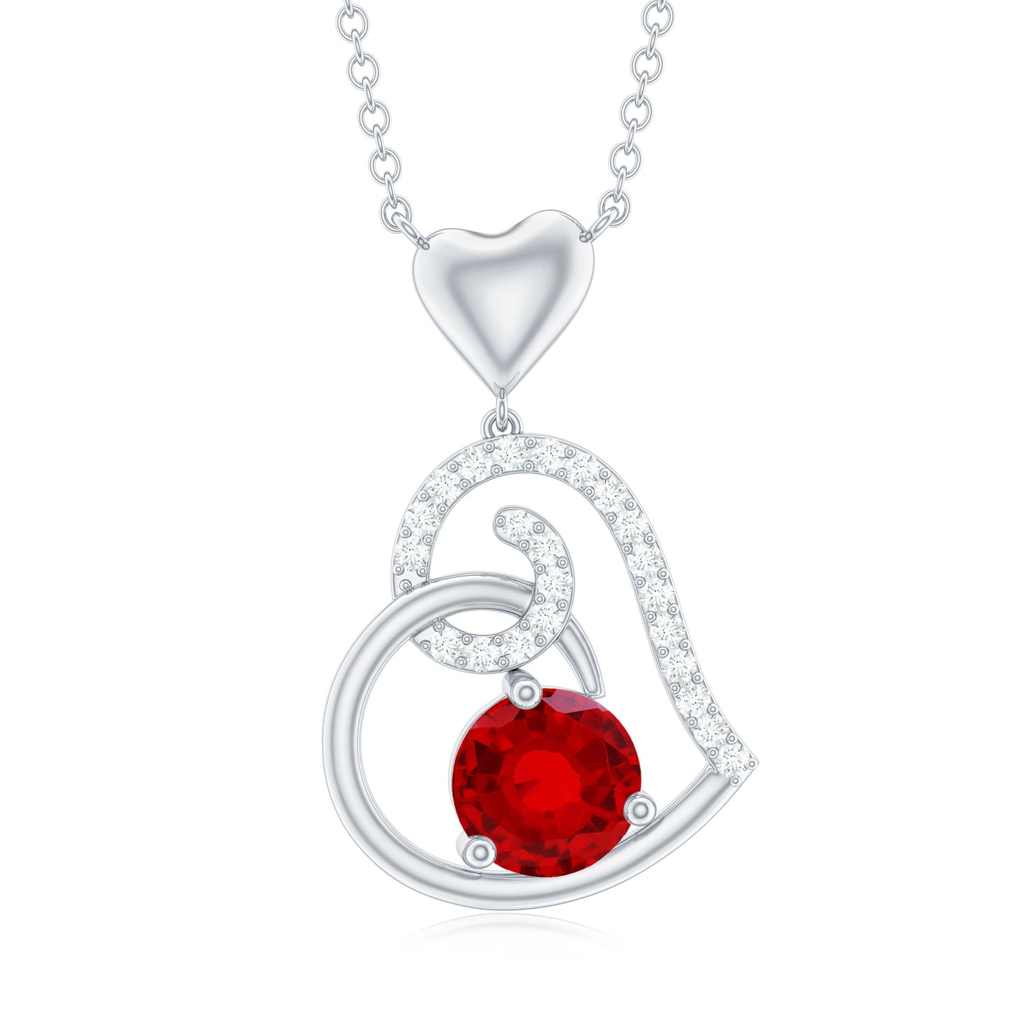 Certified Lab Created Ruby and Diamond Heart Necklace
