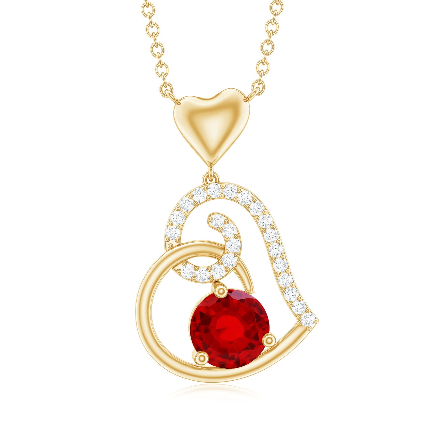 Certified Lab Created Ruby and Diamond Heart Necklace